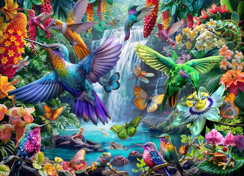 Puzzle colibris 1000 pièces par Vermont Christmas Company – Pièces entièrement emboîtables et de forme aléatoire – 68 x 49 cm
