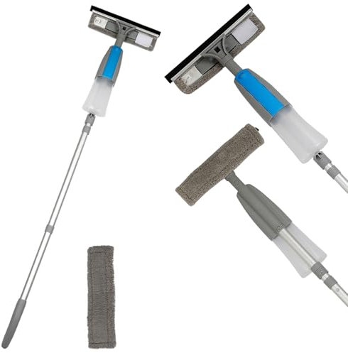 Nettoyeur De Raclette Vite, Raclette Vitre avec Reservoir, Nettoyeur Vitre, Lave Vitre Telescopique 120CM Longue Poignée Télescopique pour Nettoyer Les Fenêtres Hautes Les Murs Sol Et Plafond