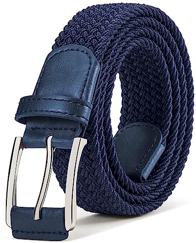 BULLIANT Cinturón Trenzado Elástico, Tejido Extensible Cinturón para Hombres y Mujeres Hebilla de Zinc, Ancho 35mm(Azul Antiguo,115cm/36-40 Cintura ajuste)