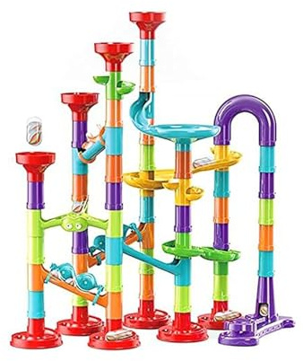 Ensemble de 93 Billes de Construction avec 30 Billes de Verre pour Enfants, Jouets pour Filles et garçons, Jeu de Course éducatif, Labyrinthe, Cadeaux d'anniversaire (Grand Format A)