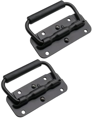 QLEUIFT 2 pcs Poignée de Transport 120 mm Poignées Pliantes à Ressort Noir Poignées de Caisse Pliantes en Fer Poignée Encastrable Fermeture de Malle et Coffre pour Boîte à Outils