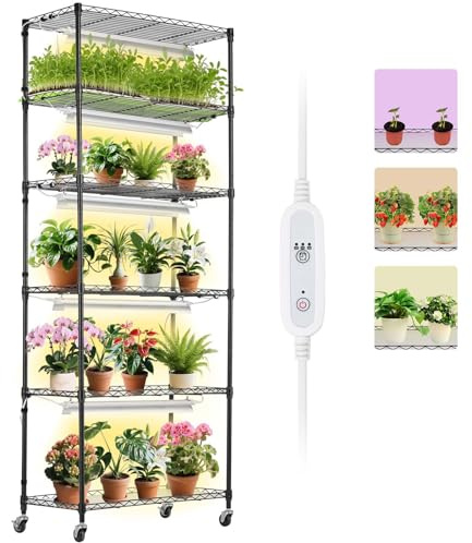 VEVOR Estante para Plantas con Luz de Cultivo 6 Niveles 150W 3 Modos de Luz de Espectro Estante para Plantas con Temporizador Estante para Cultivo de Plantas para Iniciar Semillas 75x35x180 cm