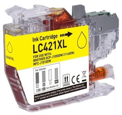 Inkpro Druckerpatrone kompatibel mit Brother LC-421 XL Y Yellow für DCP-J1050 DW, DCP-J1140 DW, DCP-J1800 DW, MFC-J1010 DW mit neuem Chip mit Füllstandsanzeige.