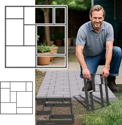 NAIZY 2 Stampi per Cemento DIY 50x50cm, Forma Quadrata NO.1, per Pavimentazione e Vialetti, Modello per Cemento, Modello per Pavimentazione in Plastica, per Pietre da Passeggio, Giardino, Pista da