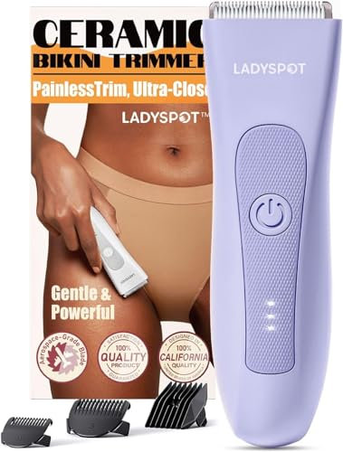 Bikini Trimmer for Women, LADYSPOT™ Lady Shavers for Women Rechargeable Bikini Shaver for Pubic Hair with 3 Guards and Hypoallergenic Ceramic Blade, Wet/Dry Lady Razors for Body, Legs, Bikini