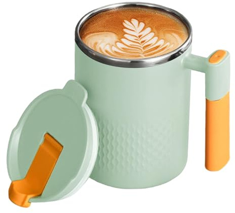 Ghjkldha Insulated Coffee Tumbler, Double Wall Mug, 12x8.5cm, Travel Tea Cup For Women, Portable Milk And Juice Cup, With Lid Handle, 450ml, Stainless Steel, Hot Cold Drinks,