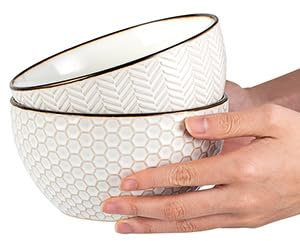 Anmula Tazones para sopa de cebolla francesa– Olla de cerámica con relieve de 27 oz con asas para sopa de cebolla francesa, estofado de res, chile y queso, juego de 4, color blanco