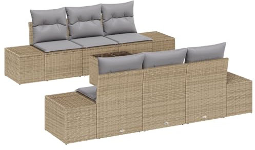 vidaXL Trädgårdsoffset 7 st Beige konstrotting