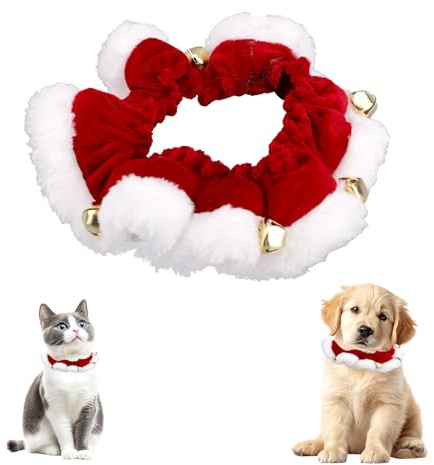 Fukaisu Collare Natalizio per Gatti e Cani, Elastico Peluche Collare Natalizio Gatti con Campanellini Silenziosi Decorazioni per Animali Domestici (S)