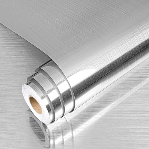 Yenhome Tapet i rostfritt stål 90 x 300 cm möbelklistermärken silver retro PVC självhäftande papper rostfritt stål för kök kylskåp diskmaskin möbelfilmer metall