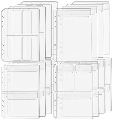 TIESOME A5 Binder Inserts, 16 Pcs PVC Clear Zipper Folders with 6 Holes, A5 Planner Inserts for 6-Ring Notebook Binder, Organizer Pouch for Documents & Calendar (8.22x5.98in)
