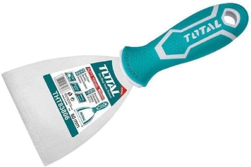 TOTAL - Espátula Masilla - 80 mm - Fabricada en Acero Inoxidable - Adecuado Para Trabajos de Construcción y Albañilería - Para Rascar Pintura o Papel y Extender Yeso o Cemento