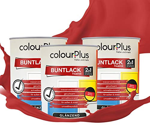 colourPlus® vernice colorata 2in1 (2,25L, RAL 3000 rosso fuoco) extra lucido vernice acrilica - vernice per giocattoli per bambini - vernice per legno - vernice per legno da interni