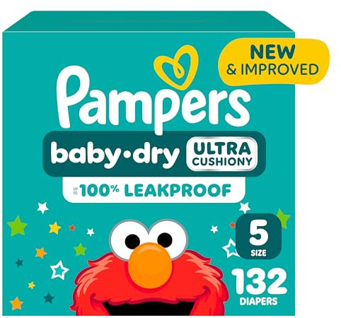 Pampers Diapers - Baby Dry - Size 5, 132 Count, Absorbent Disposable Infant Diaper (Packaging May Vary)