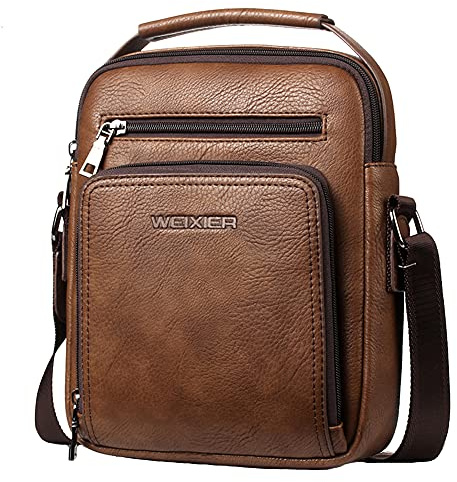 A-QMZL Bolsos de Mensajero para Hombre Bandolera Pequeña de Viaje Honda Vintage Bolso de Mano de piel Genuina para Joven (marrón)