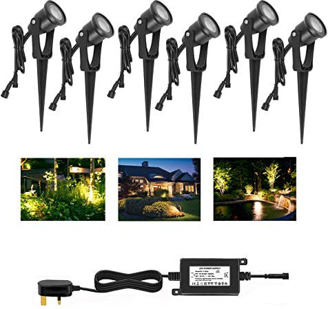 CISLAN Low Voltage Landscape Lights, 12V LED Warm White Landscape Lighting IP67 Waterproof Outdoor Spotlight Plug-in Pathway Lights for Garden Patio (6 Pack)