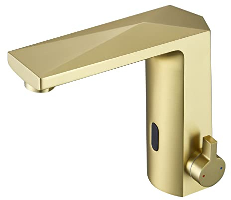 Automatic Sensor Touchless Bathroom Sink Faucet, Chrome Vanity Faucets, Hands-Free Bathroom Water Tap with Control Box and Temperature Mixer, Easy Installation (Gold)