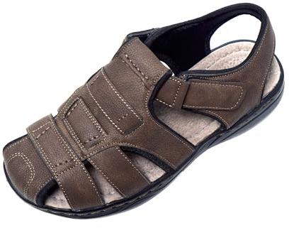 JOMIX Sandalias Hombre Verano Punta Cerrada Trekking Playa Piscina Mar Cuero Sandalias Deportivas Senderismo, Caqui, 43 EU