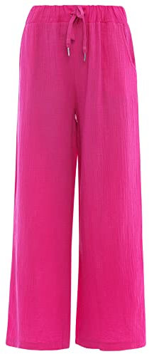 Zwillingsherz Musselin Hose aus 100% Baumwolle – Hochwertige Sommerhose für Damen Frauen Mädchen - Marlenehose Freizeithose Culottes - Strandhose locker luftig perfekt, Rosa, S-M, (16750.3S/M)