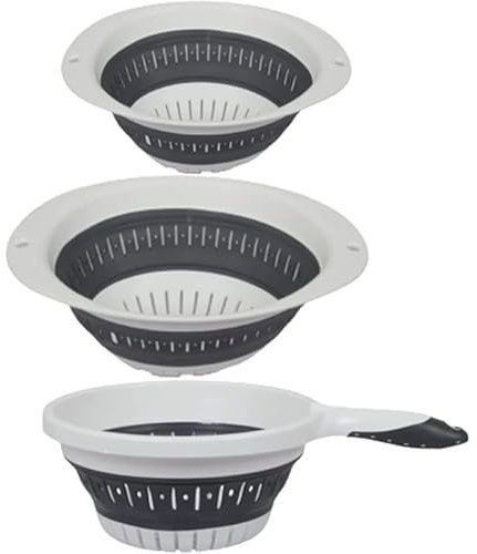 Aspect Collapsible Colander with Handle - Silicone Kitchen Strainer with Sturdy Plastic Base - Space Saving & Folding Strainer for Washing Veges & Fruits - Best for Rinse or Draining (Round)