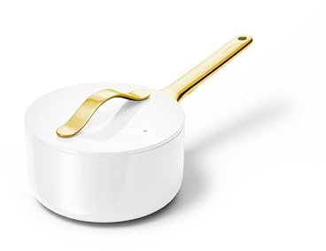 Caraway Nonstick Ceramic Sauce Pan with Lid (1.75 qt) - Non Toxic, PTFE & PFOA Free - Oven Safe & Compatible with All Stovetops (Gas, Electric & Induction) - White
