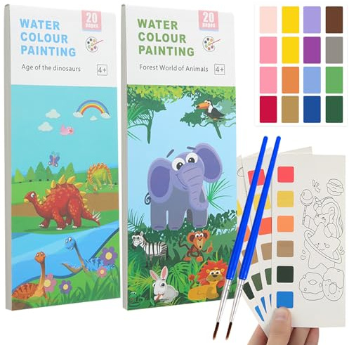 BDSHUNBF 40 Seiten Aquarell Malbuch mit Wassertankpinsel, Malen mit Wasserbüchern für Kleinkinder, Taschen-Aquarellbuch Aquarell-Malpapier mit Wasserfarben für Kinder und Erwachsene Unterwegs
