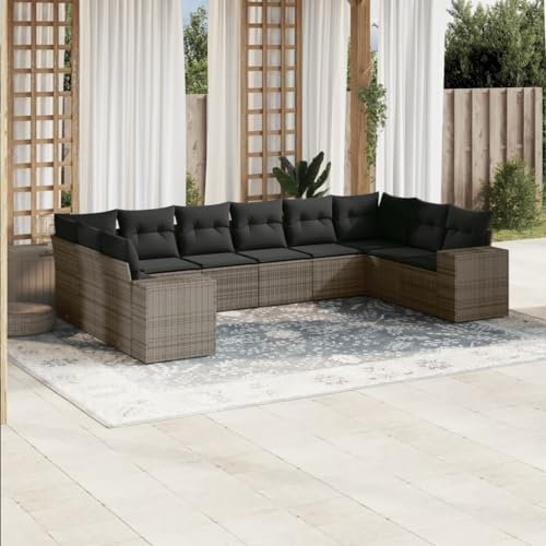 SECOLI Conjunto de muebles de jardín de ratán con espacio de almacenamiento, XXL, muebles de terraza, sofá de salón, grupo de asientos de ratán, muebles de esquina, juego de muebles de balcón, color