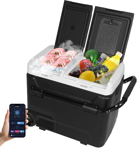 eklipt 60L Car Refrigerator with APP Control Portable Compressor Car Fridge Freezer 12/24v Electric Cooler with Telescopic Handle for Camping, Road Trip, Picnic, Cool Box, -20℃~20℃