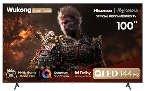 Hisense 100E7NQ Pro - QLED Gaming TV, 100 Pulgadas Televisor, VRR 144Hz HSR 240 fps, AMD Freesync Premium Pro, Barra de Juegos, Solución HDR Total, Dolby Vision IQ & Dolby Atmos
