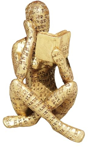 Dnoifne Gold Reading Women Statue, Thinker Sculptures, Abstract Art Ornament, Modern Aesthetic Figurine Decoration, Suitable for Home Living Room Bedroom Office Shelf Table Desk Bookshelf Decor