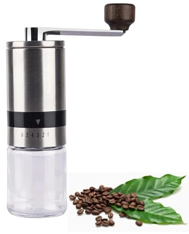 Zjyufy Moulin à café manuel avec 6 réglages de grossièreté réglables, fraise conique en acier inoxydable, moulin à café manuel, moulin portable pour bureau ou voyage
