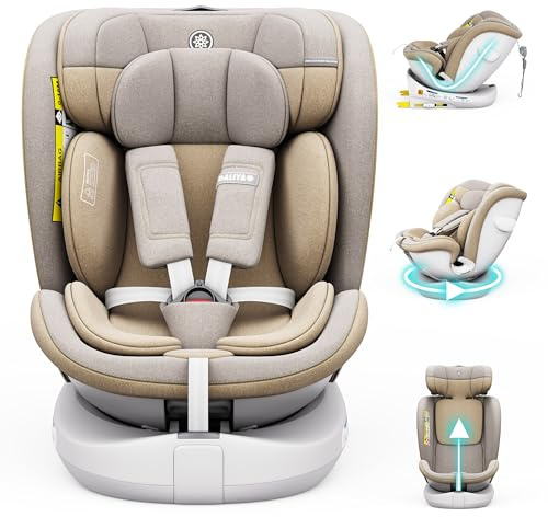 Daliya® Kindersitz ROTAZIONE | I-SIZE 40-150 cm | 8 Pos. | Isofix | (SIP) | Top Tether | 360° | 5 Punkt Gurt | Gruppe 0+ / I/II/III 0-36 KG | Neueste Zulassungs UN ECE Reg. 129 (Beige)