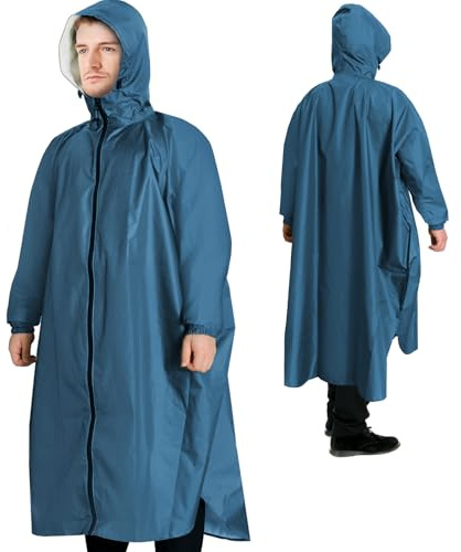 ANYOO Wasserdichter Regenponcho Leichter Tragbarer Regenmantel Jacke mit langen Ärmeln für Damen Herren Outdoor Wandern Radfahren, Meeresblau, Einheitsgröße