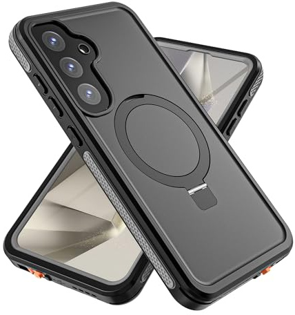 Beeasy Cover per Samsung Galaxy S25 Plus Impermeabile con Cavalletto,con MagSafe,Protezione Fotocamera/Schermo,360 Militare Antiurto Resistente Custodia,Indistruttibile Subacquea Waterproof Case