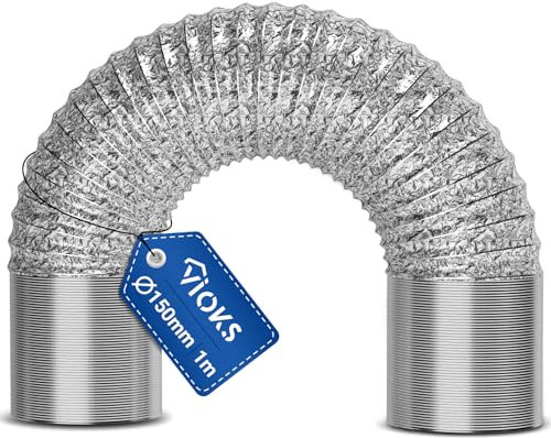 VIOKS Tuyau d'évacuation d'air flexible en aluminium 150 mm 1 m pour systèmes de conduites d'air 150erR - Tuyau universel pour sèche-linge, hotte aspirante, climatiseur