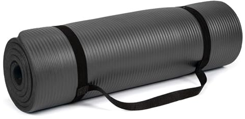 simpa Multi-Purpose Exercise & Yoga Mat. Black Extra Thick 12mm NBR Foam Non-Slip Yoga Mat 183cm (L) x 60cm (W) with Carry Strap.