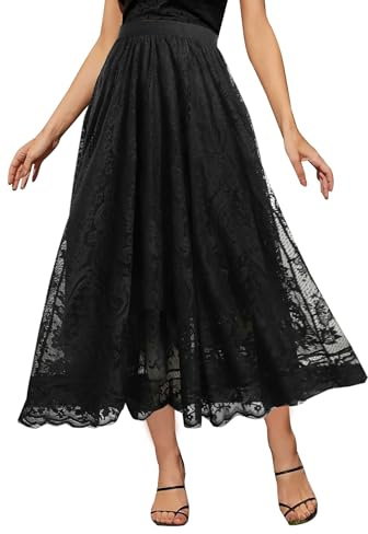 Adigaber Gonna tutù da Donna in Tulle Vita Alta Balletto Partito Pizzo Linea A Midi Gonna con Fodera