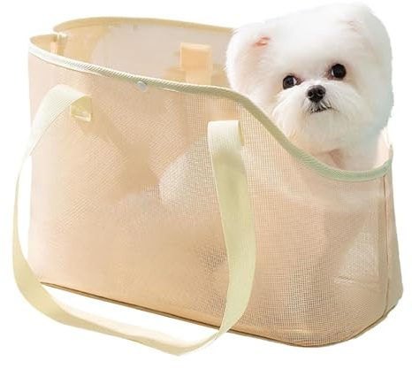 Trasportino per cani di piccola taglia e gatto, borsa estiva in rete traspirante, borsa da spiaggia per cani e animali domestici con lati morbidi pieghevole per esterni viaggi (Giallo, M)