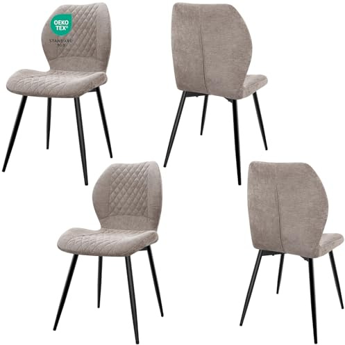 JIJIAN Pack de 4 Sillas de Comedor, Sillas de Cocina, Sillas de Salón | Sillas Tapizadas, sillas ergonómicas de lino para Comedor, Cocina, Dormitorio, Recepción, Marrón