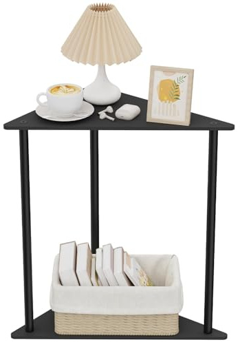 Yawinhe Triangle Metal Side Table,2-Tier Small Corner Table,Black,1 Pack