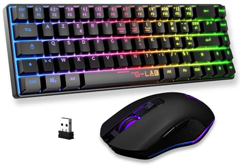 The G-Lab COMBO HYDROGEN WL - Set di tastiera mouse da gioco senza fili - Tastiera Gamer Wireless 60% AZERTY FR RGB - Mouse Gaming 7200 DPI - Doppia modalità 2,4GHz & Bluetooth - PC PS4 PS5