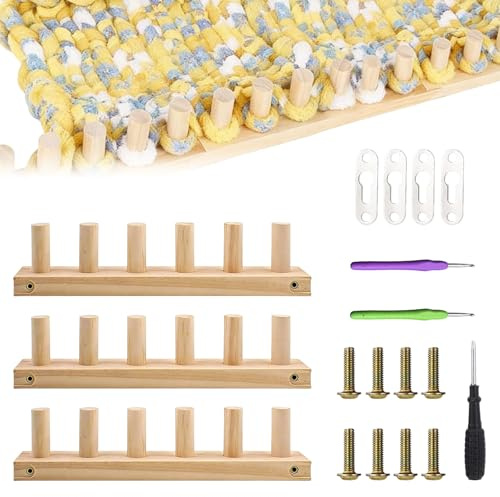 Chunky Knitting Blanket Loom Set,3PCS Adjustable Wooden Knitting Loom Frame
