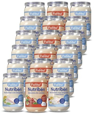 Nutribén Pack de 18 Menestra de cordero | Verduritas con Lenguado| Bechamel con Lenguado y Merluza | Sin Azúcares Añadidos - Sin Gluten, Huevo, Leche - Desde los 6 Meses - 18 x 235gr