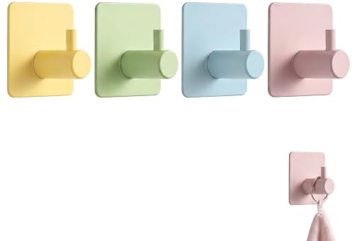 Lot de 4 Crochets Adhésifs Muraux en Forme de T, Crochet Mural Sans Percer pour Salle de Bain et Cuisine, Patère Colorée pour Serviette et Vêtement, Accroche Murale Résistante et Sans Trace