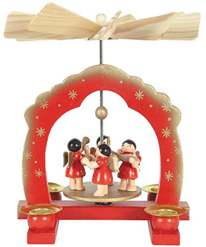 OBC Weihnachtspyramide/musizierende Engel rot-Gold/Pyramide Weihnachten/im Kunsthandwerks-Stil, handgefertigt/Deko zu Weihnachten