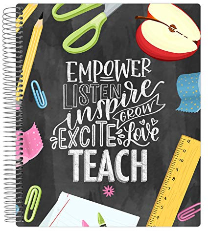 bloom daily planners Undated Academic Year Teacher Planner & Calendar - 7 Period Lesson Plan Organizer Book with Frosted Protective Cover (9 x 11) - Chalkboard