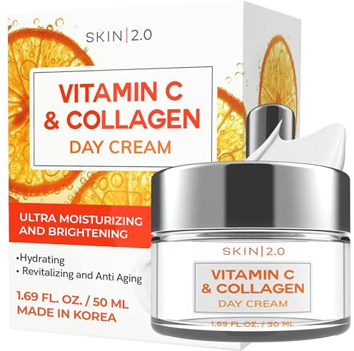 Skin 2.0 Vitamin C & Collagen Face Moisturizer - Dermatologist Tested, Anti-Aging, Skin Tightening - Brightening, Clean Beauty, Cruelty-Free, Korean Skincare for All Skin Types - 1.69 Fl oz