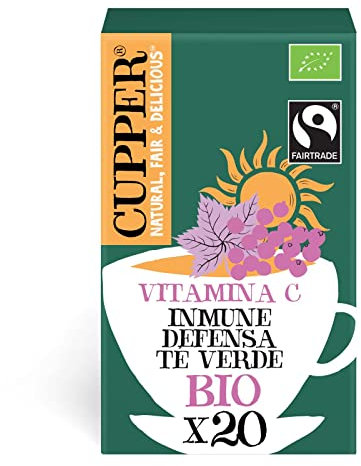 CUPPER Tè Verde Immune Support Biologico e Fairtrade con Ribes Nero, Acerola e Matcha, Filtri 100% Biodegradabili, Confezione da 20 Bustine