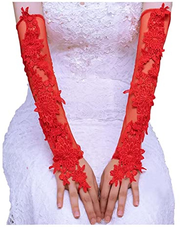 Guanti lunghi da sposa da donna, senza dita, senza dita, per feste di nozze, colore: rosso