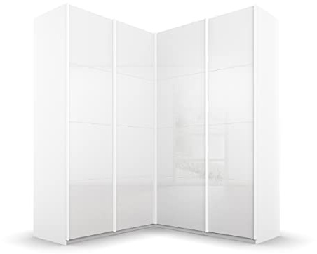 Rauch Möbel Quadra - Armadio angolare con ante sospese, 4 TRG, con 2 aste appendiabiti, 12 ripiani, 181 x 229 x 187 cm (L x A x P)